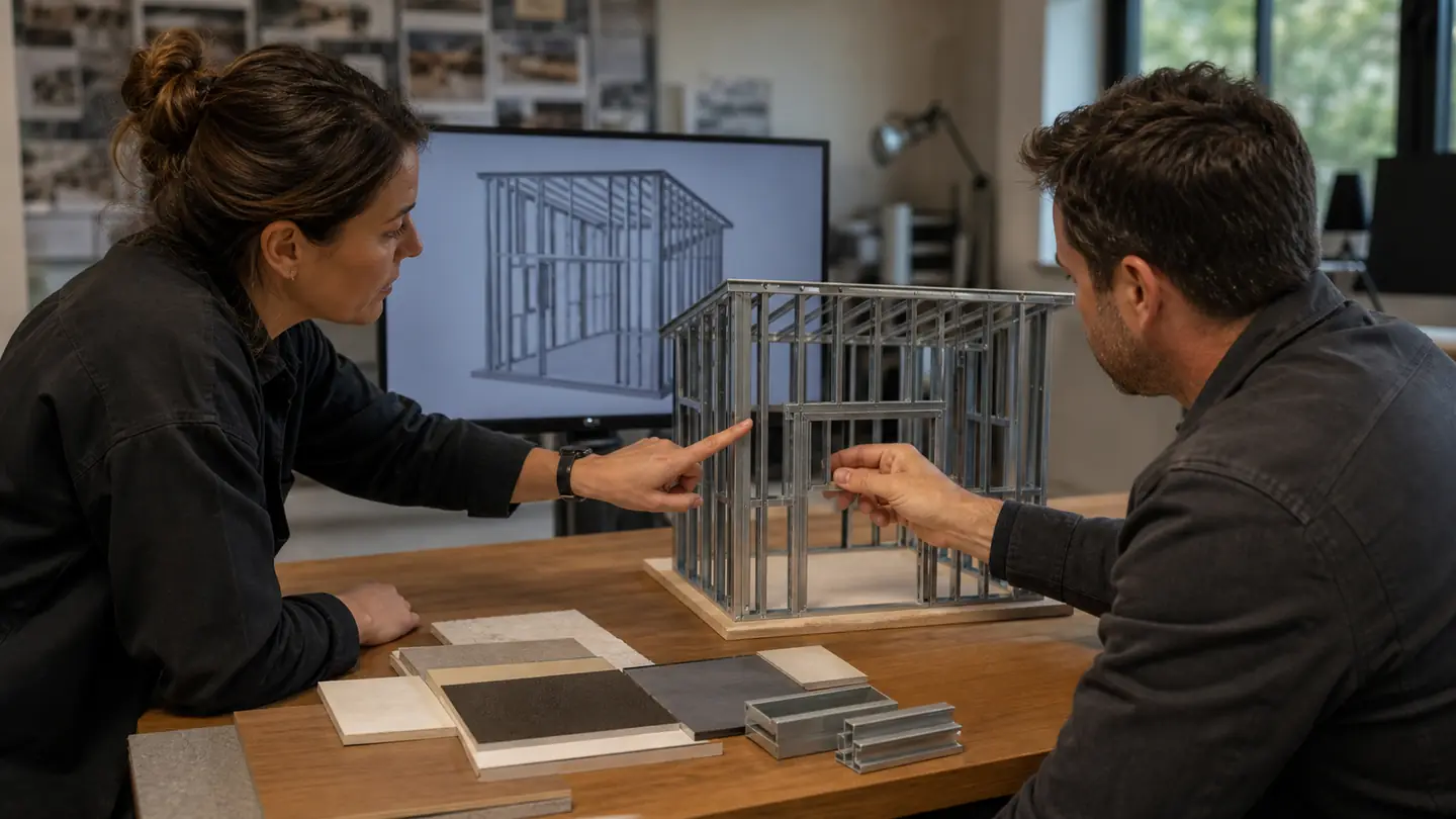 Steel-frame model reviewed during design coordination, illustrative process view