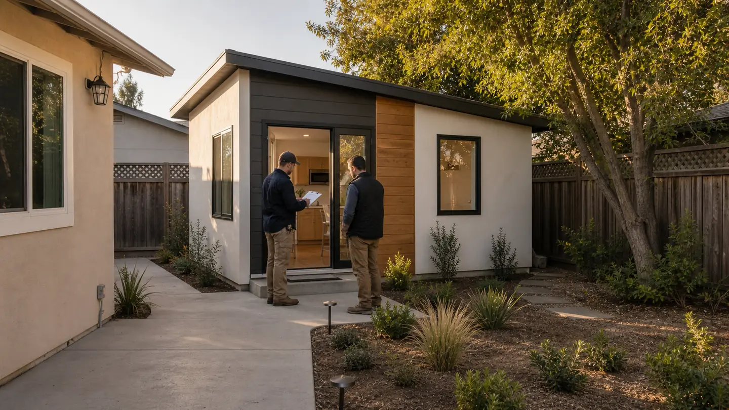 Finished backyard home at handoff, illustrative process view